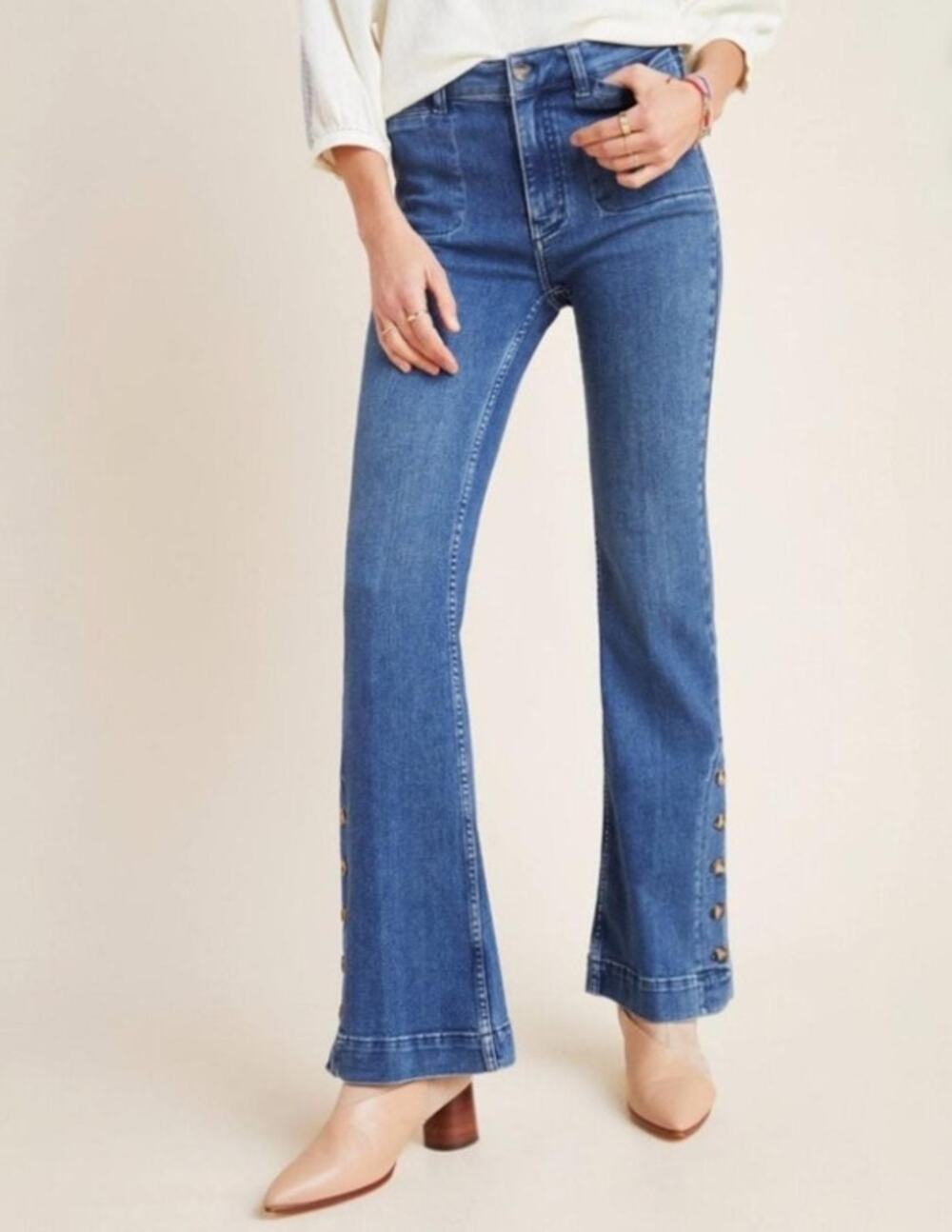 Anthropologie Pilcro Button-Hem High-Rise Bootcut Jeans Size 25 Letterpress